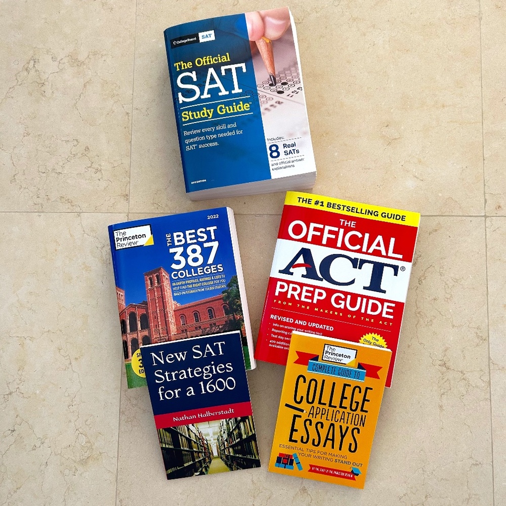 Lot of 5 college info and standardized test prep books